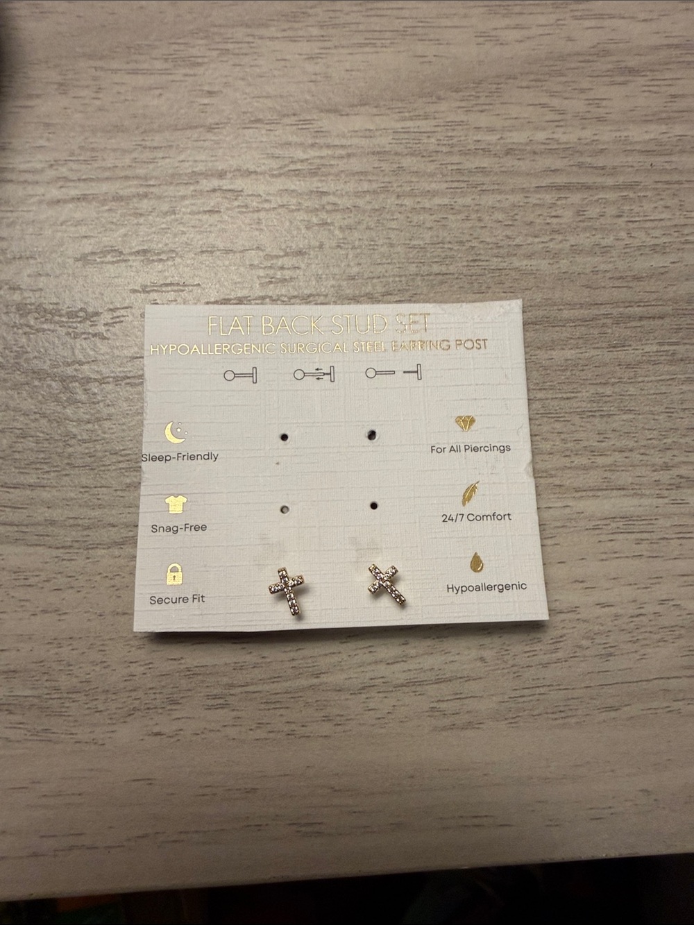 NEW 🆕 Never worn! Dainty Gold Cross Flat Back Stud Earrings - Hypoallergenic